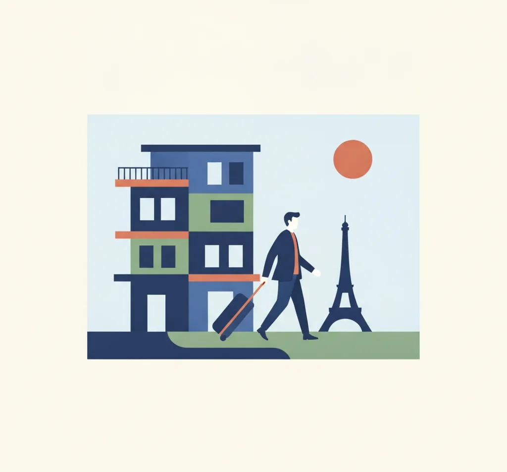 Illustration : un professionnel en mobilité arrive à Paris avec sa valise